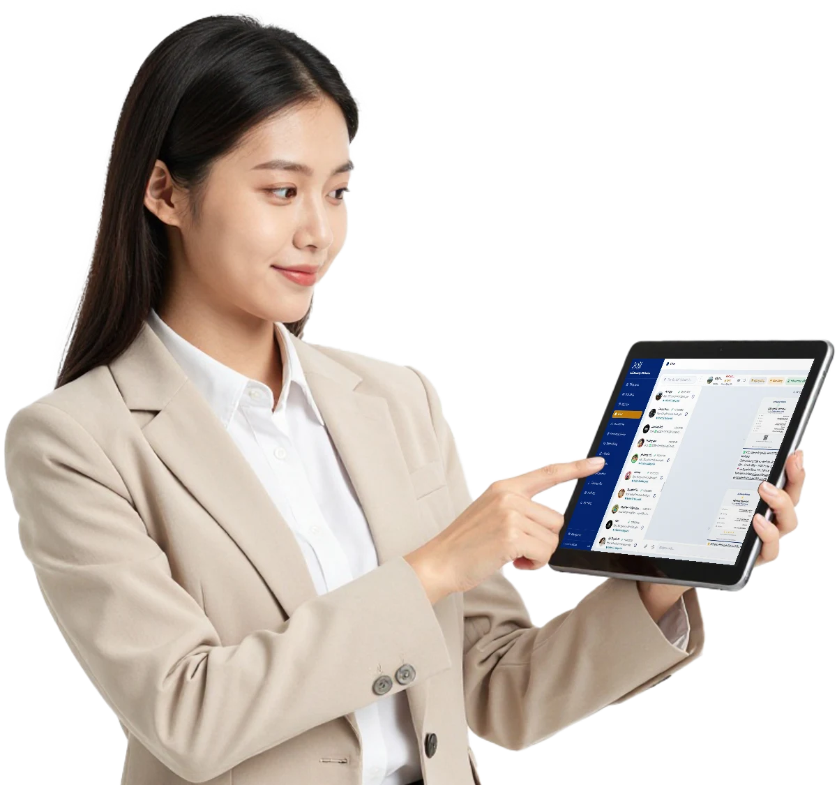 Chủ spa dùng CRM SPA trên máy tính bảng: hộp thư chat khách hàng hợp nhất